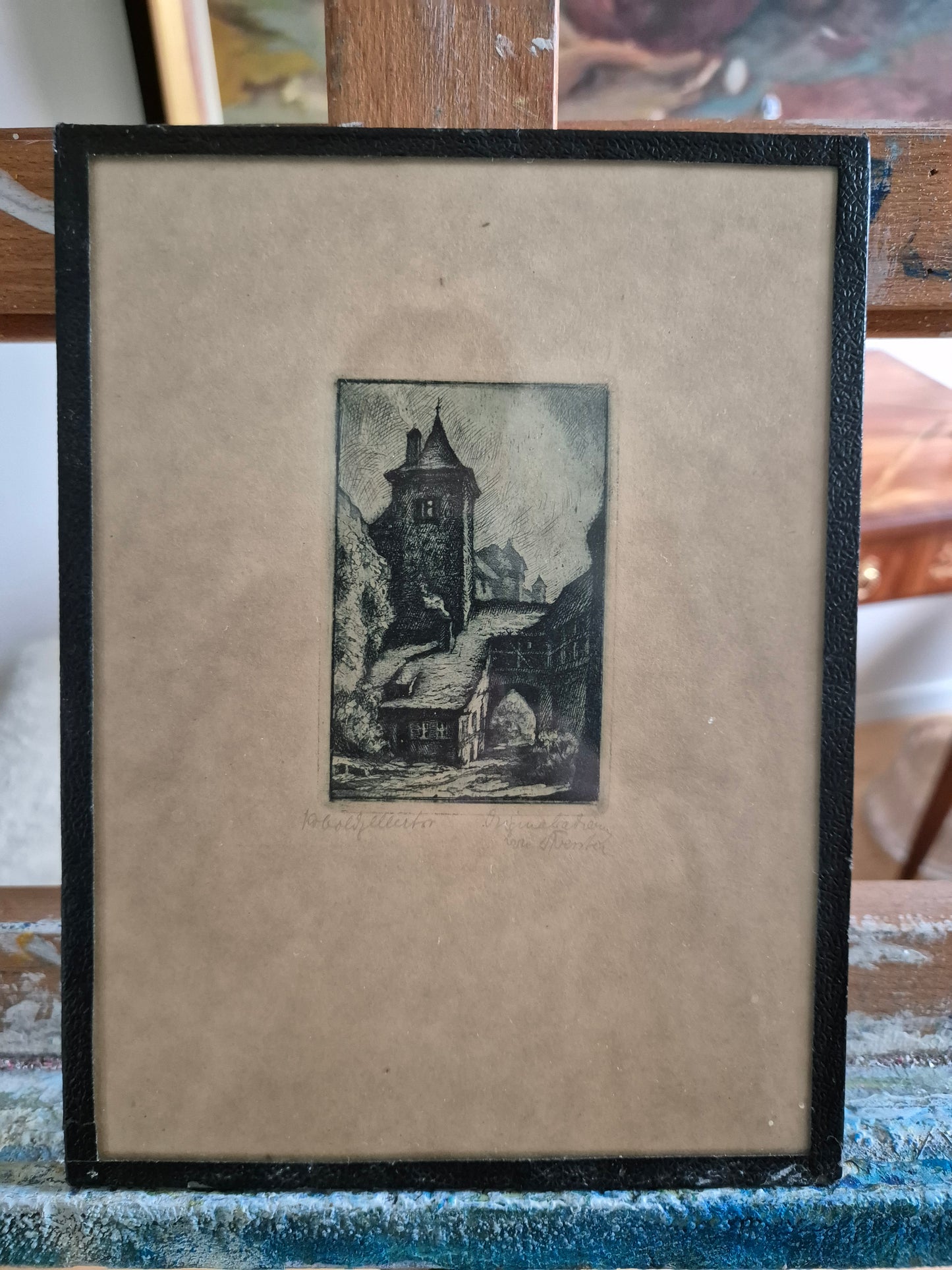 Original Radierung Kobolzeller Kirche Stadtbilder Handsigniert 16x21,5 cm