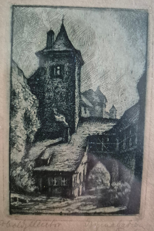 Original Radierung Kobolzeller Kirche Stadtbilder Handsigniert 16x21,5 cm