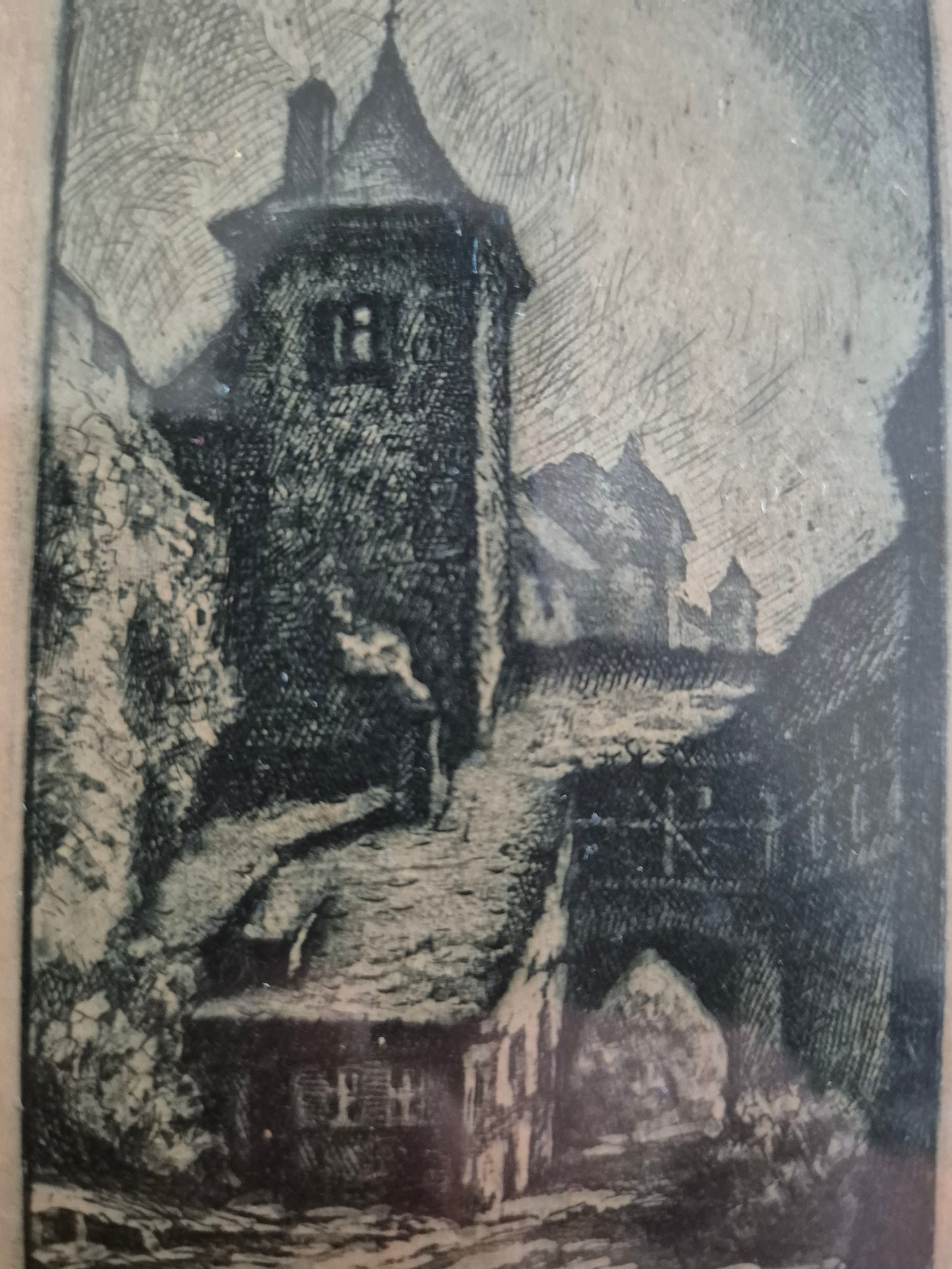 Original Radierung Kobolzeller Kirche Stadtbilder Handsigniert 16x21,5 cm