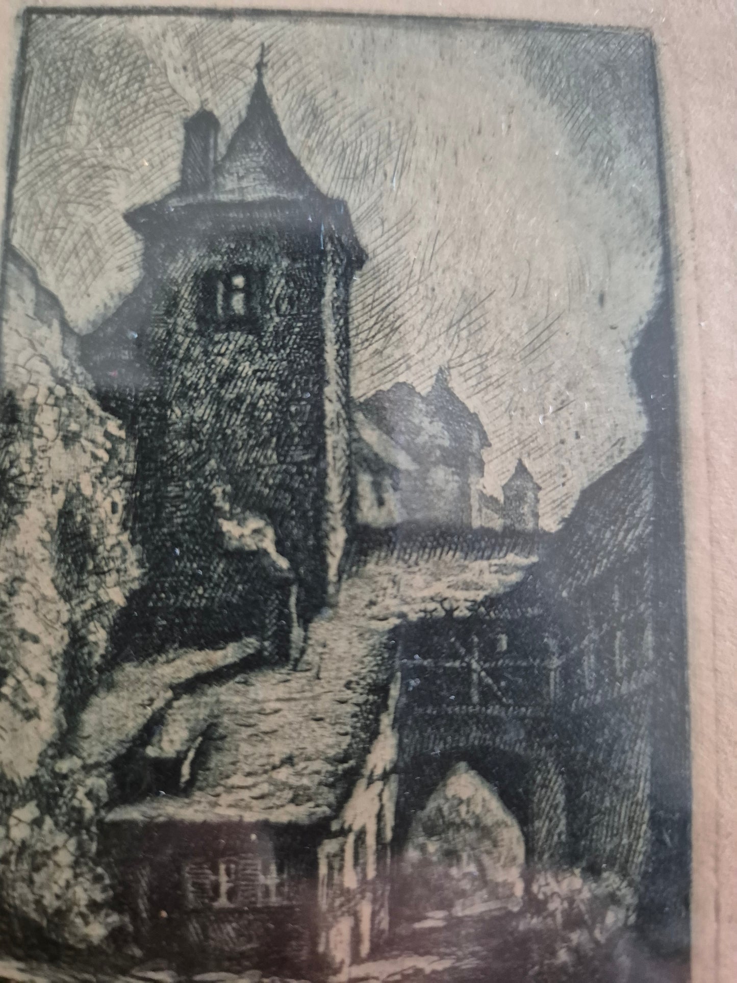 Original Radierung Kobolzeller Kirche Stadtbilder Handsigniert 16x21,5 cm