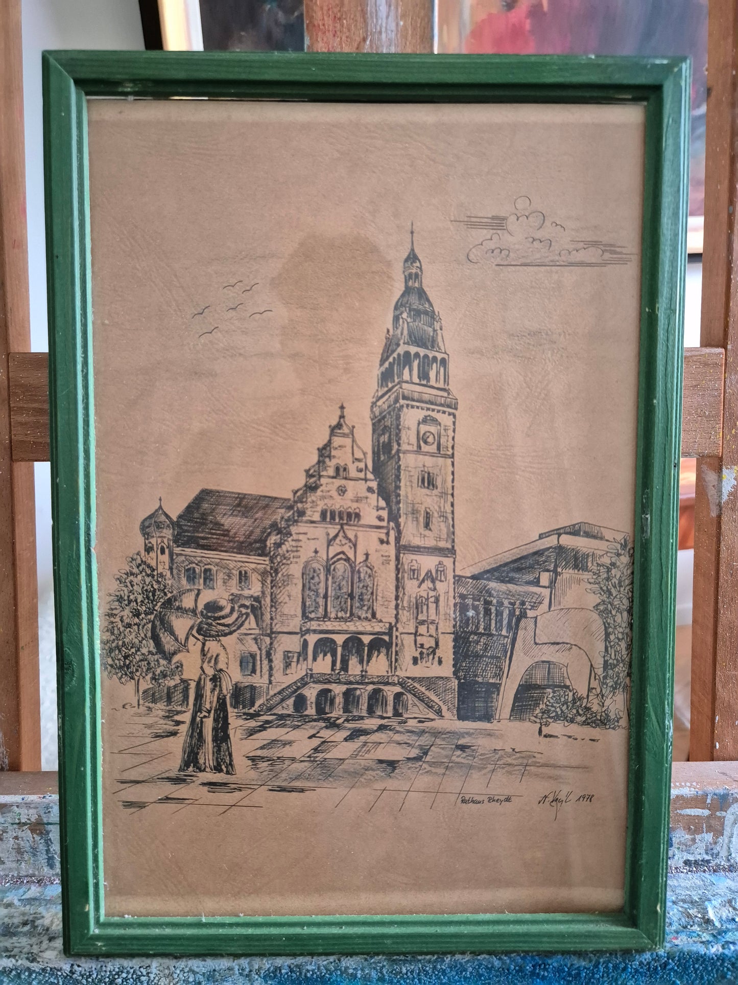 Lithographie Handsigniert N. Vogl (XX) Rathaus Rheydt 1978 22,5x32cm