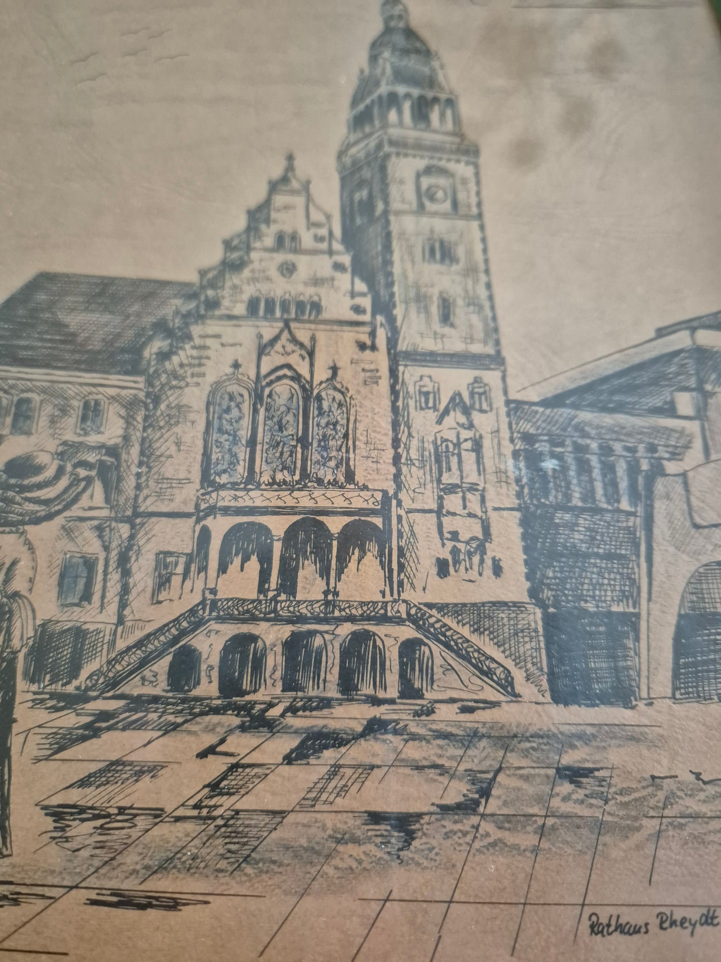 Lithographie Handsigniert N. Vogl (XX) Rathaus Rheydt 1978 22,5x32cm