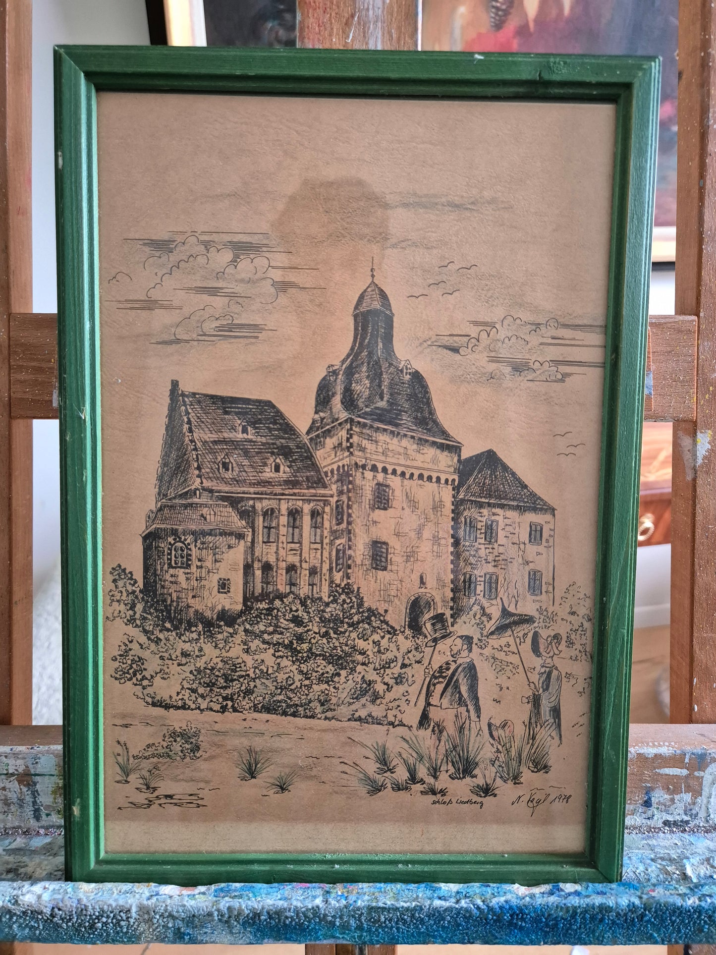 Schloss Liedberg Lithographie Handsigniert N. Vogl 22,5x32,5cm