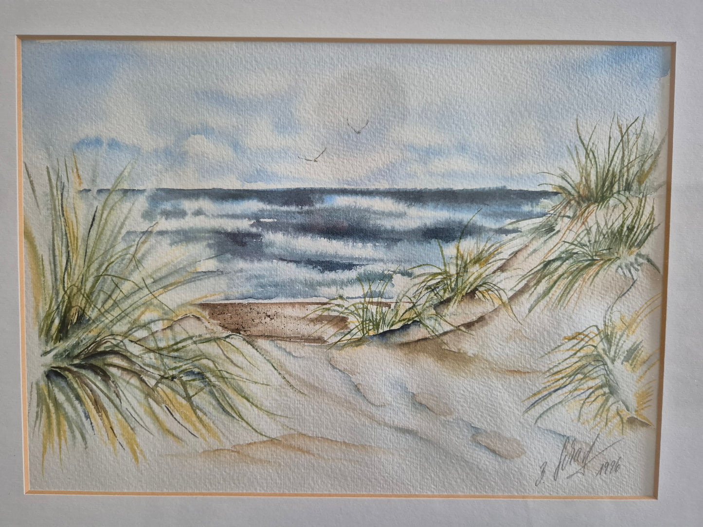 Aquarellmalerei (XX) Handsigniert Meereslandschaft mit Dünen 45x35 cm