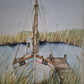 Aquarellmalerei (XX) Handsigniert Seestück Fischerboot am Steg 35x45cm