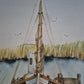 Aquarellmalerei (XX) Handsigniert Seestück Fischerboot am Steg 35x45cm