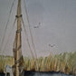 Aquarellmalerei (XX) Handsigniert Seestück Fischerboot am Steg 35x45cm