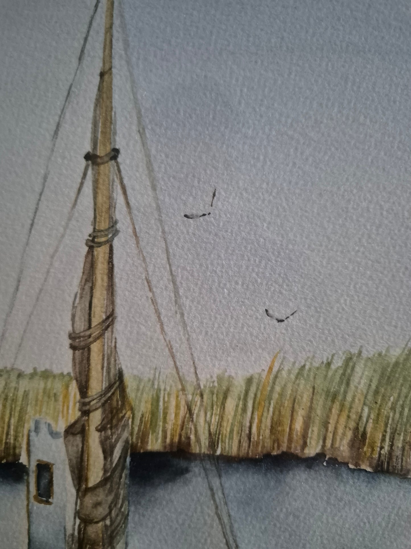 Aquarellmalerei (XX) Handsigniert Seestück Fischerboot am Steg 35x45cm