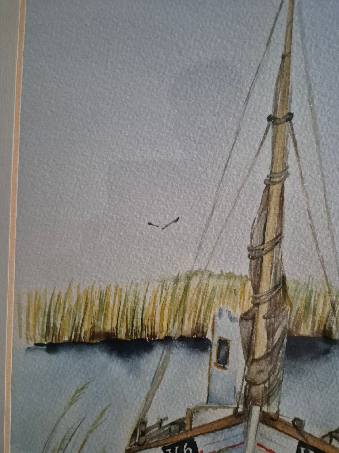 Aquarellmalerei (XX) Handsigniert Seestück Fischerboot am Steg 35x45cm