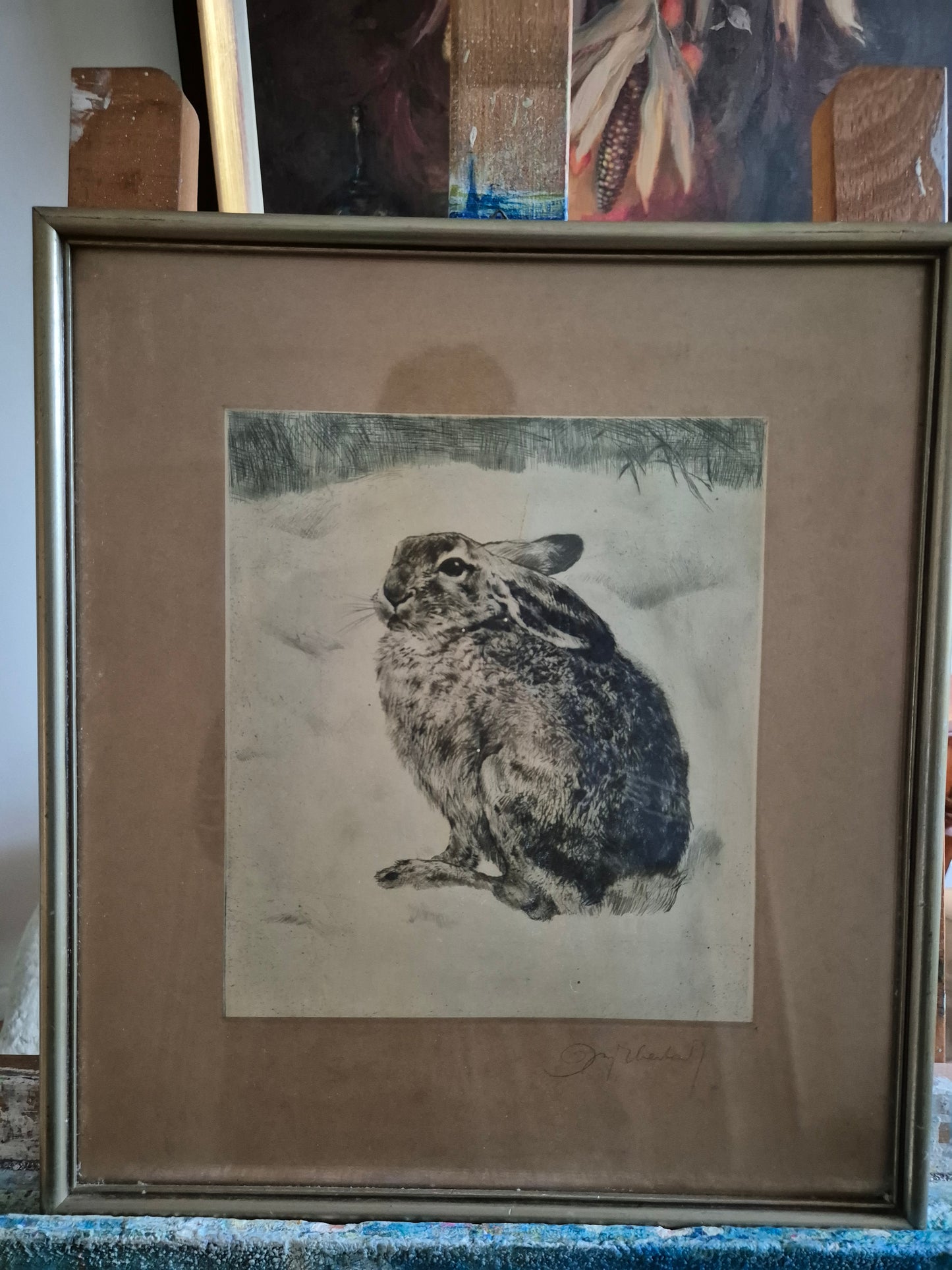 Kurt Meyer Eberhardt (1895–1977) Radierung Hase im Schnee 40x35,5 cm