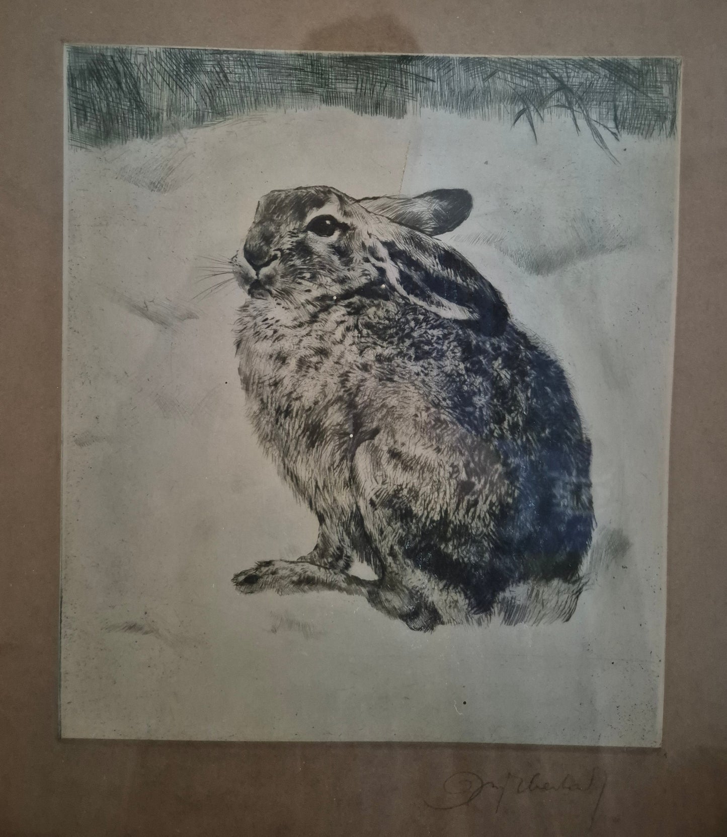 Kurt Meyer Eberhardt (1895–1977) Radierung Hase im Schnee 40x35,5 cm