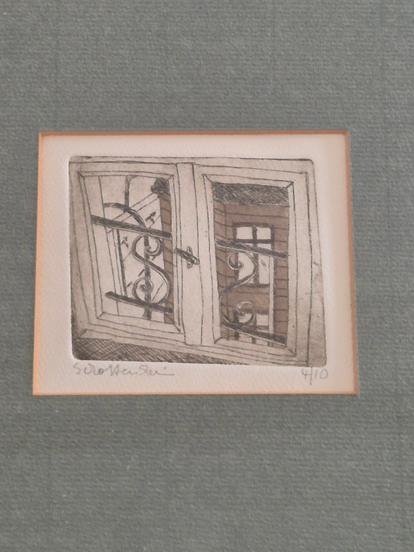 Europäische Schule 20. Jhrd. Farbradierung Fensteransicht 30x40 cm