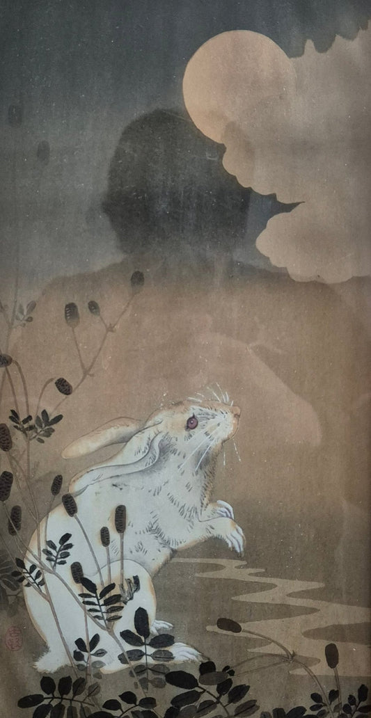 Ohara Koson (1877–1945) Farbholzschnitt Weißes Kaninchen Vollmond