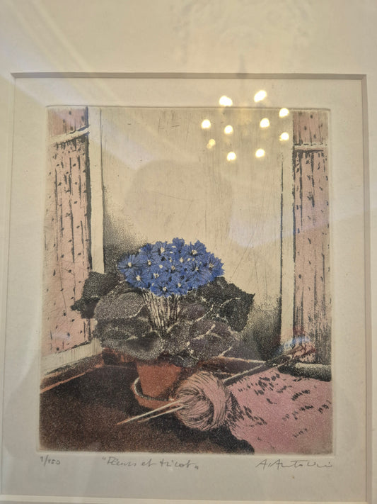 Anna Pia Antonini 1942 Farbradierung Fleurs et Tricot 36,5x42 cm