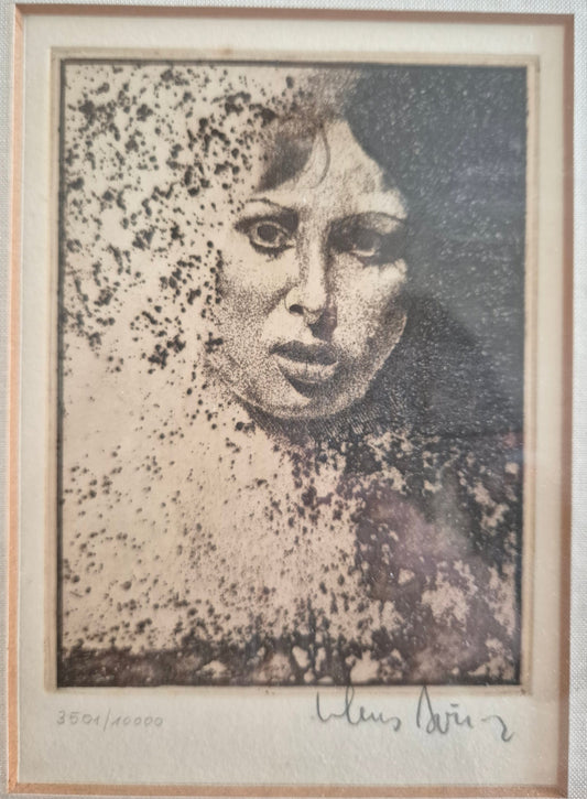 Klaus Böttger (1942-1992) Radierung Bildnis einer Frau Porträt 24,5x36,5 cm