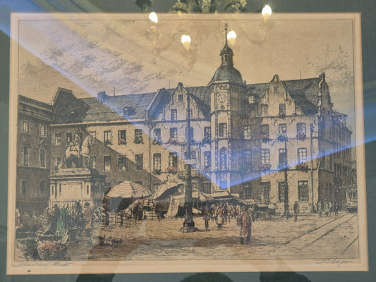 Josef Eidenberger (1899-1991) Farbradierung Düsseldorf Markt 48x37 cm