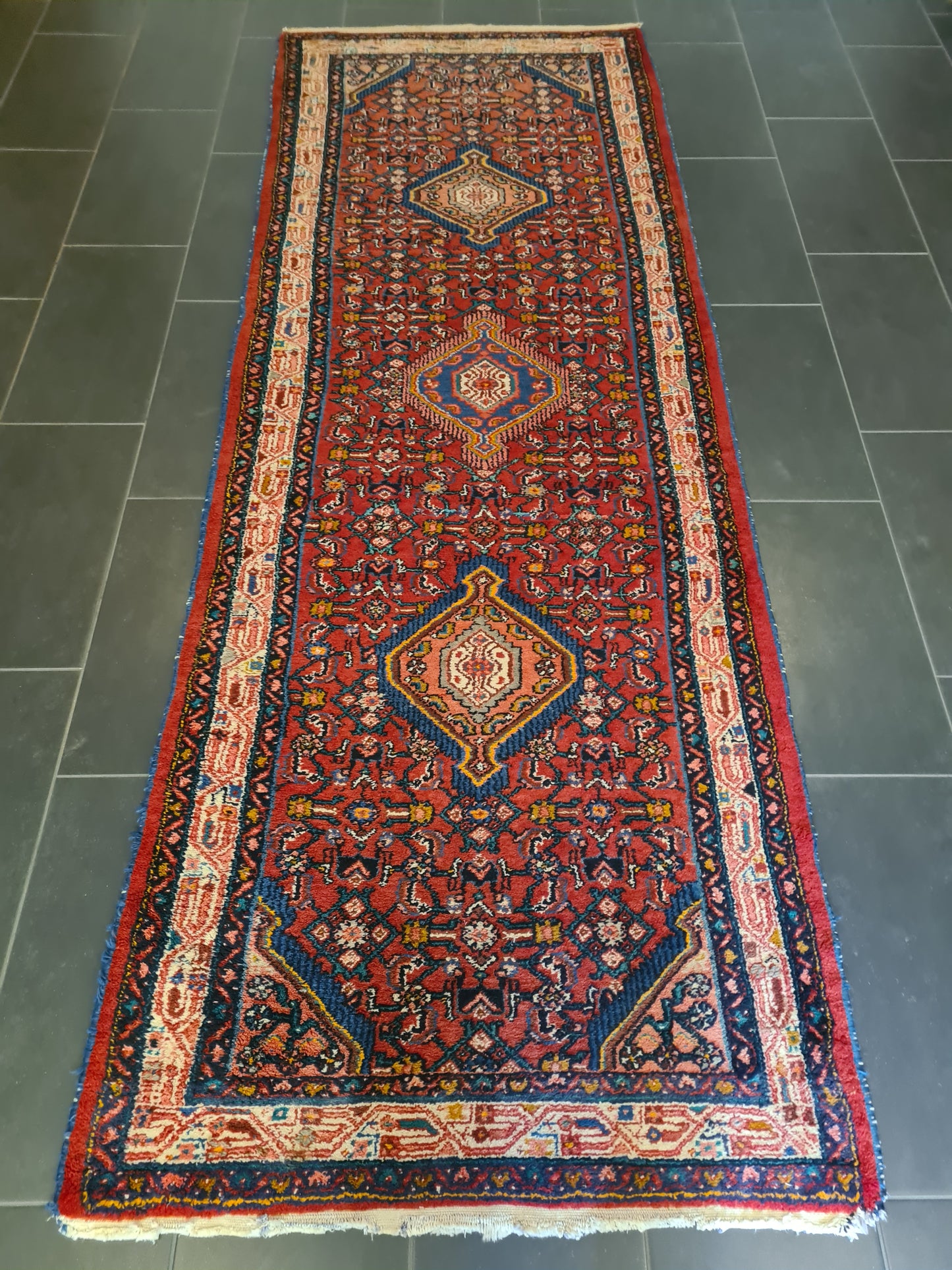 Perserteppich Orientteppich handgeknüpfter Malaya antiker Teppich 313x109cm