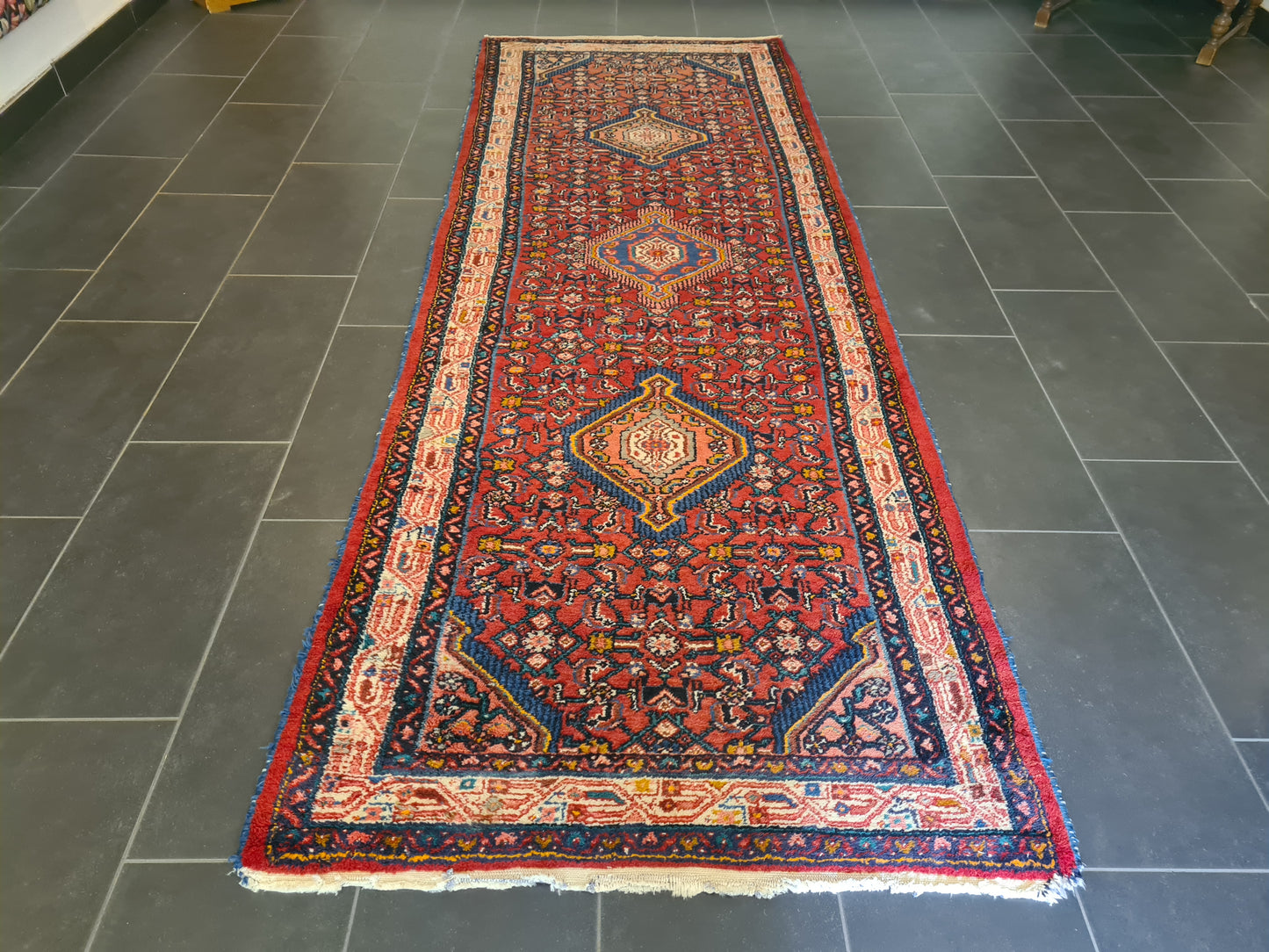 Perserteppich Orientteppich handgeknüpfter Malaya antiker Teppich 313x109cm