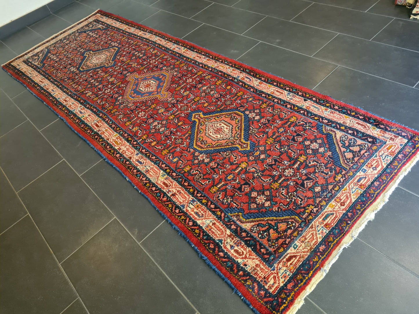 Perserteppich Orientteppich handgeknüpfter Malaya antiker Teppich 313x109cm