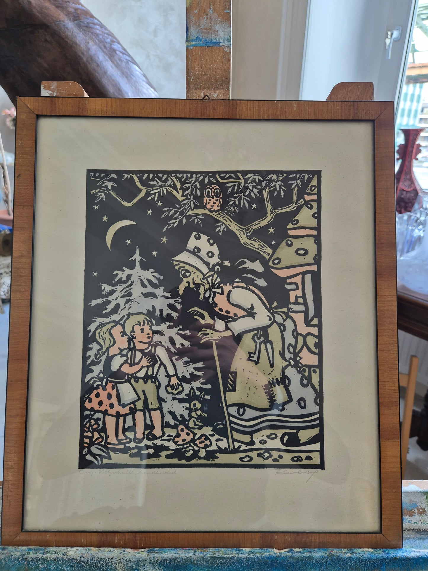 Hänsel und Gretel Original Holzschnitt Handsigniert 38x44cm