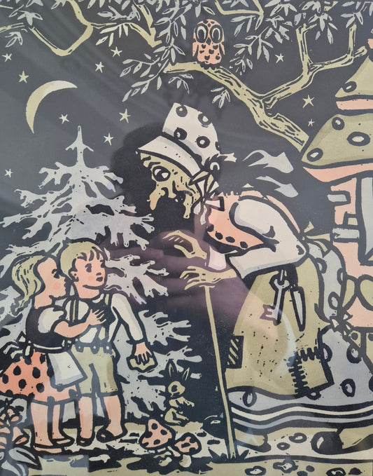 Hänsel und Gretel Original Holzschnitt Handsigniert 38x44cm