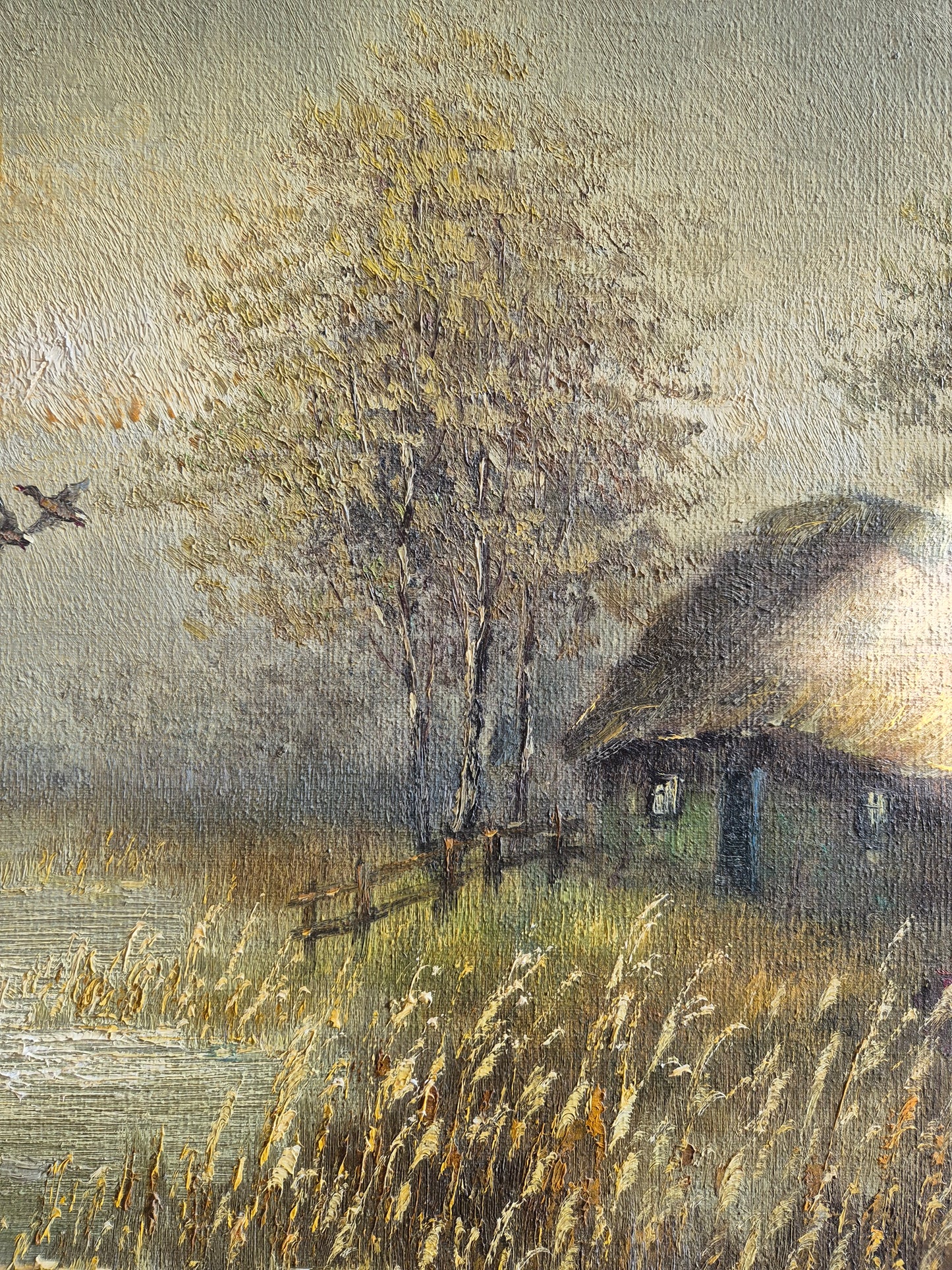 Europäische Schule (XX) Ölgemälde Haus in der Natur 60,5x50,5 cm