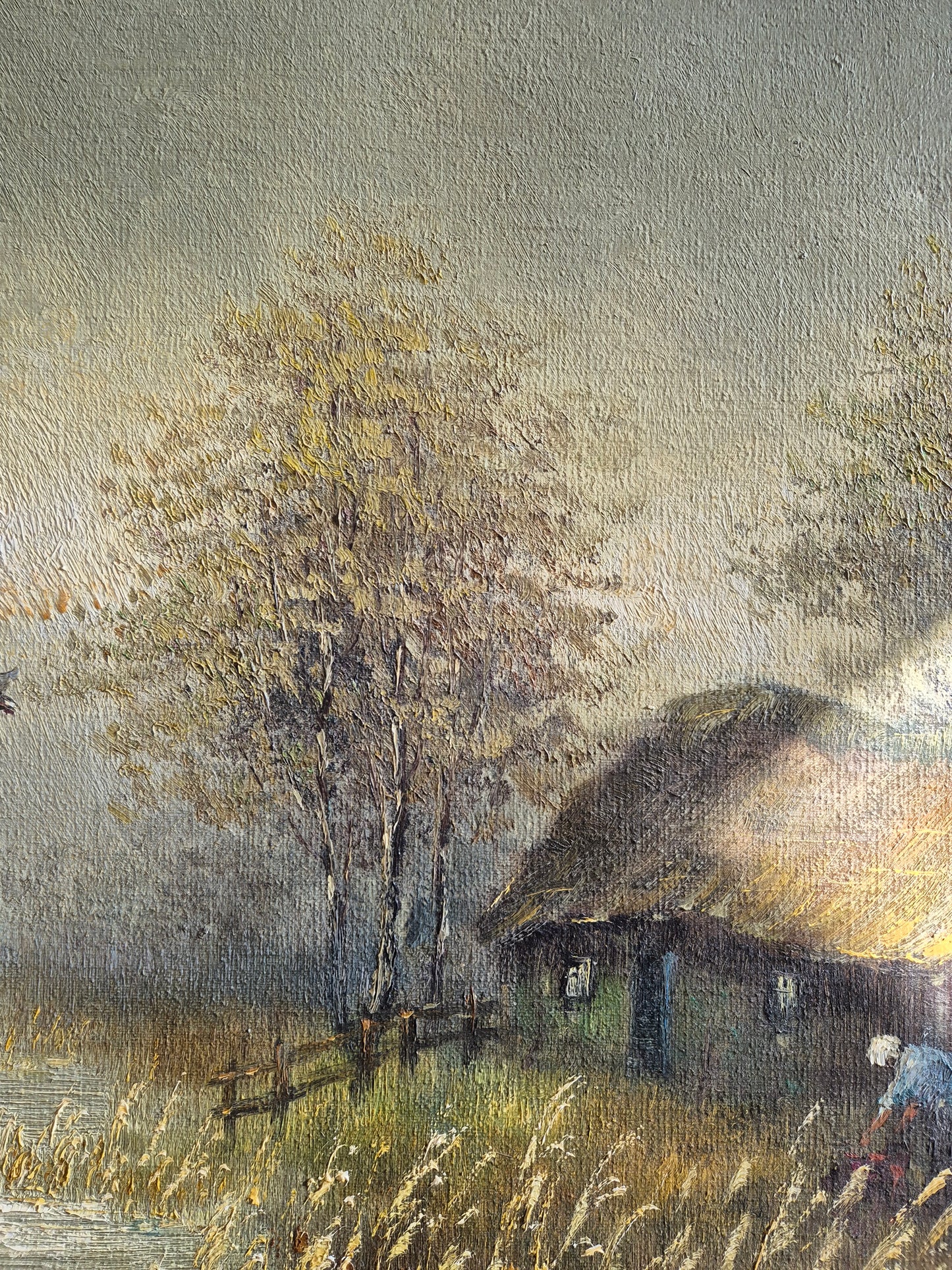 Europäische Schule (XX) Ölgemälde Haus in der Natur 60,5x50,5 cm