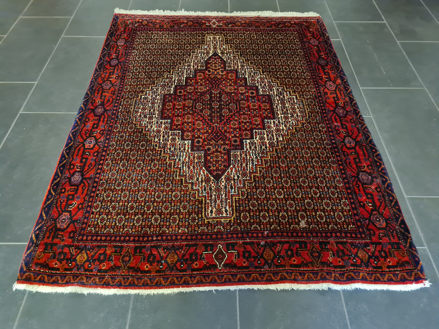 Perserteppich Orientteppich Handgeknüpfter Teppich Senneh Bidjar antik 160x122cm