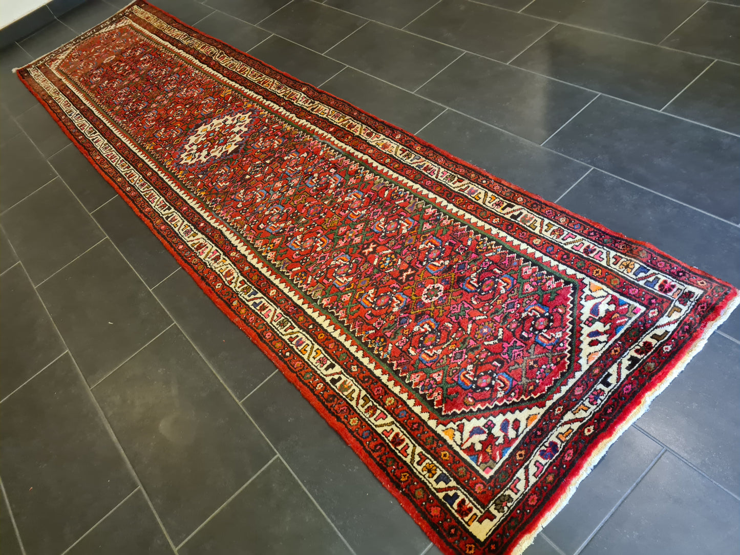 Perserteppich Orientteppich Handgeknüpfter Teppich Malaya Läufer 367x89cm