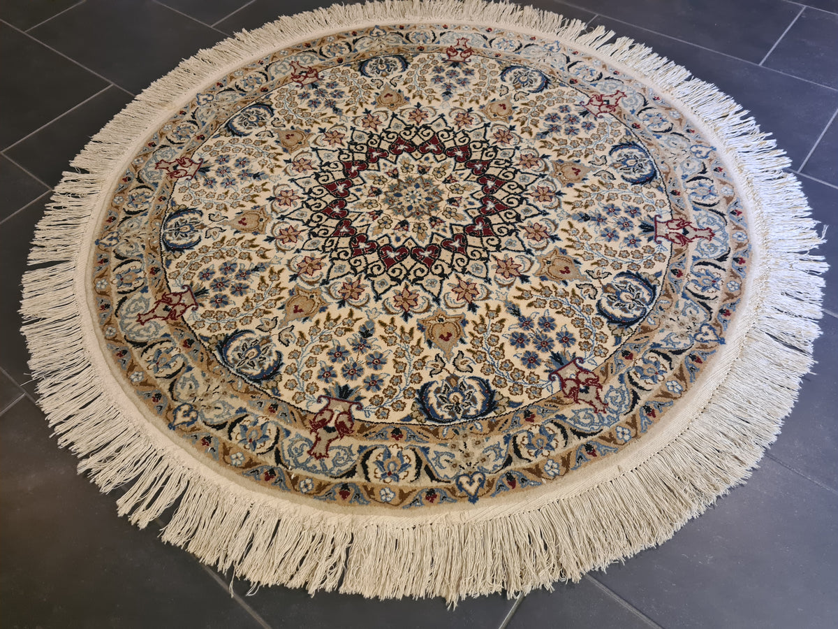 Perserteppich Orientteppich Handgeknüpfter Nain rund fein 147cm – Gallery Jarrodi