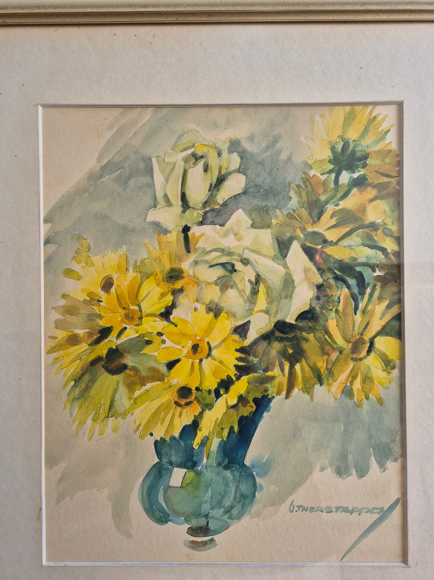 Otto Therstappen (1885-1951) Aquarell Stillleben Blumenstrauß 40x49,5cm