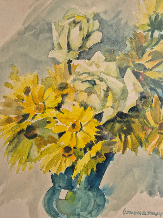 Otto Therstappen (1885-1951) Aquarell Stillleben Blumenstrauß 40x49,5cm