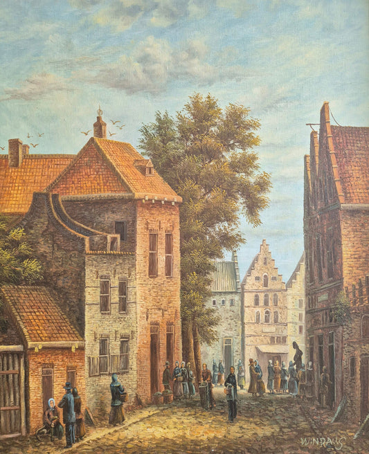 Windaus (XX) Ölgemälde Stadtbilder Straßenszene Sommer 69x59cm