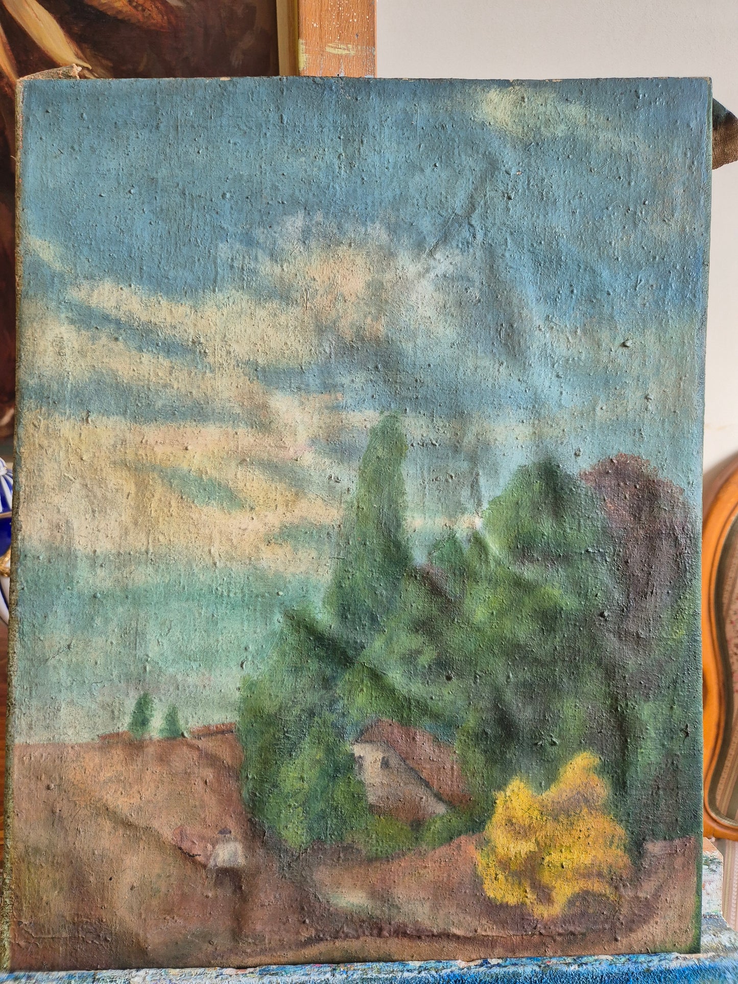 Ölgemälde Landschaft Naive Malerei Deutsche Schule (XX) 41,5x53cm