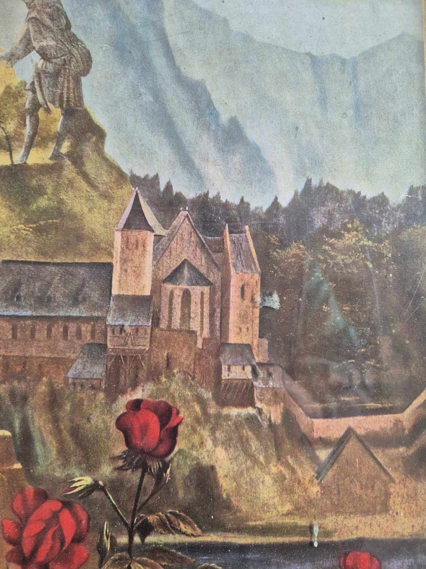 Gemälde Schloss mit roten Blumen 28,5x37 cm