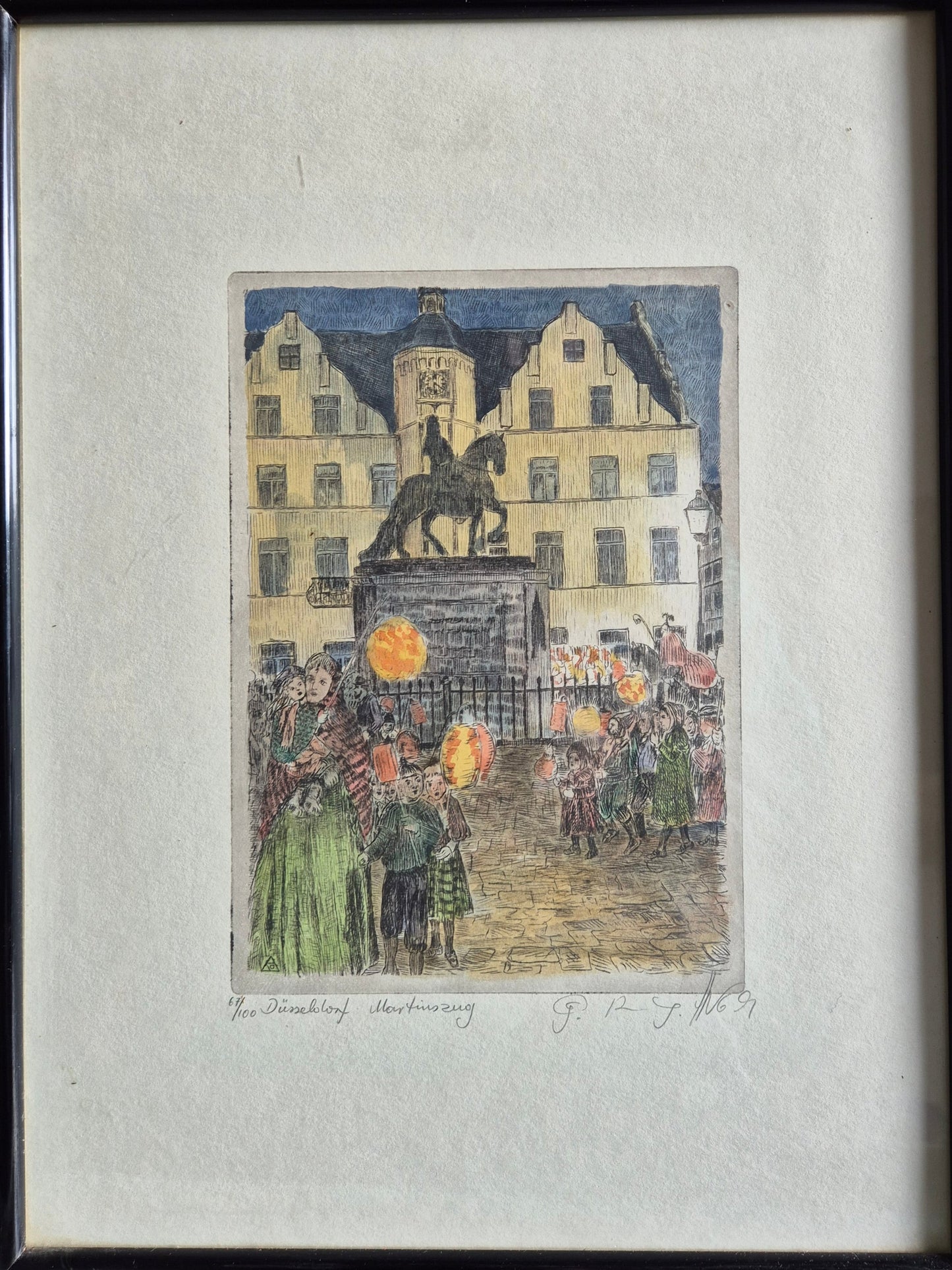 Düsseldorf Martinzug Original Lithographie Düsseldorfer Schule (XX) 67/100