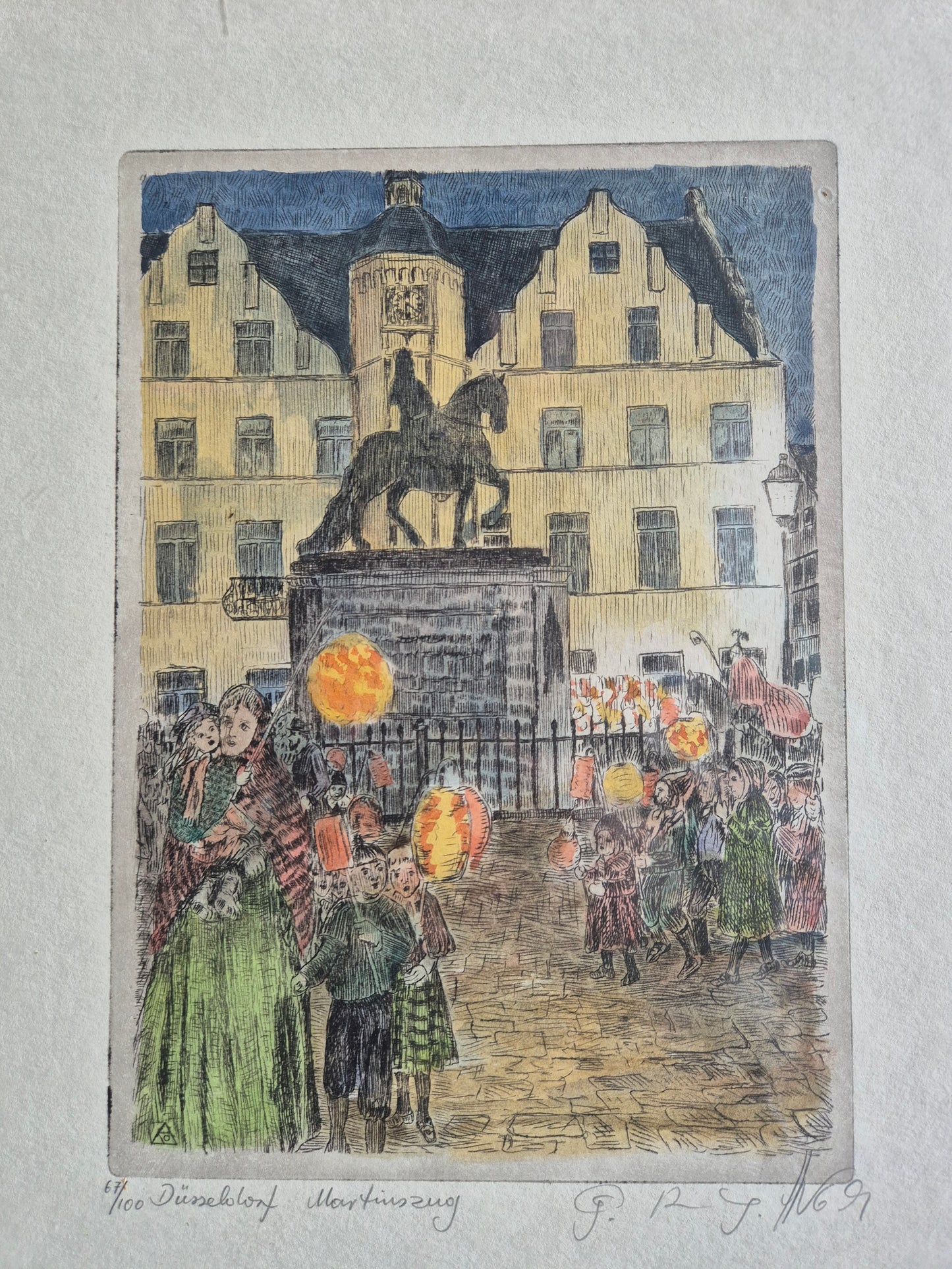 Düsseldorf Martinzug Original Lithographie Düsseldorfer Schule (XX) 67/100