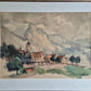 Hegemann 20. Jhrd. Aquarell grünem Feld und  Häusern 86,5x69,5 cm