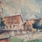 Hegemann 20. Jhrd. Aquarell grünem Feld und  Häusern 86,5x69,5 cm