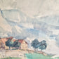 Hegemann 20. Jhrd. Aquarell grünem Feld und  Häusern 86,5x69,5 cm