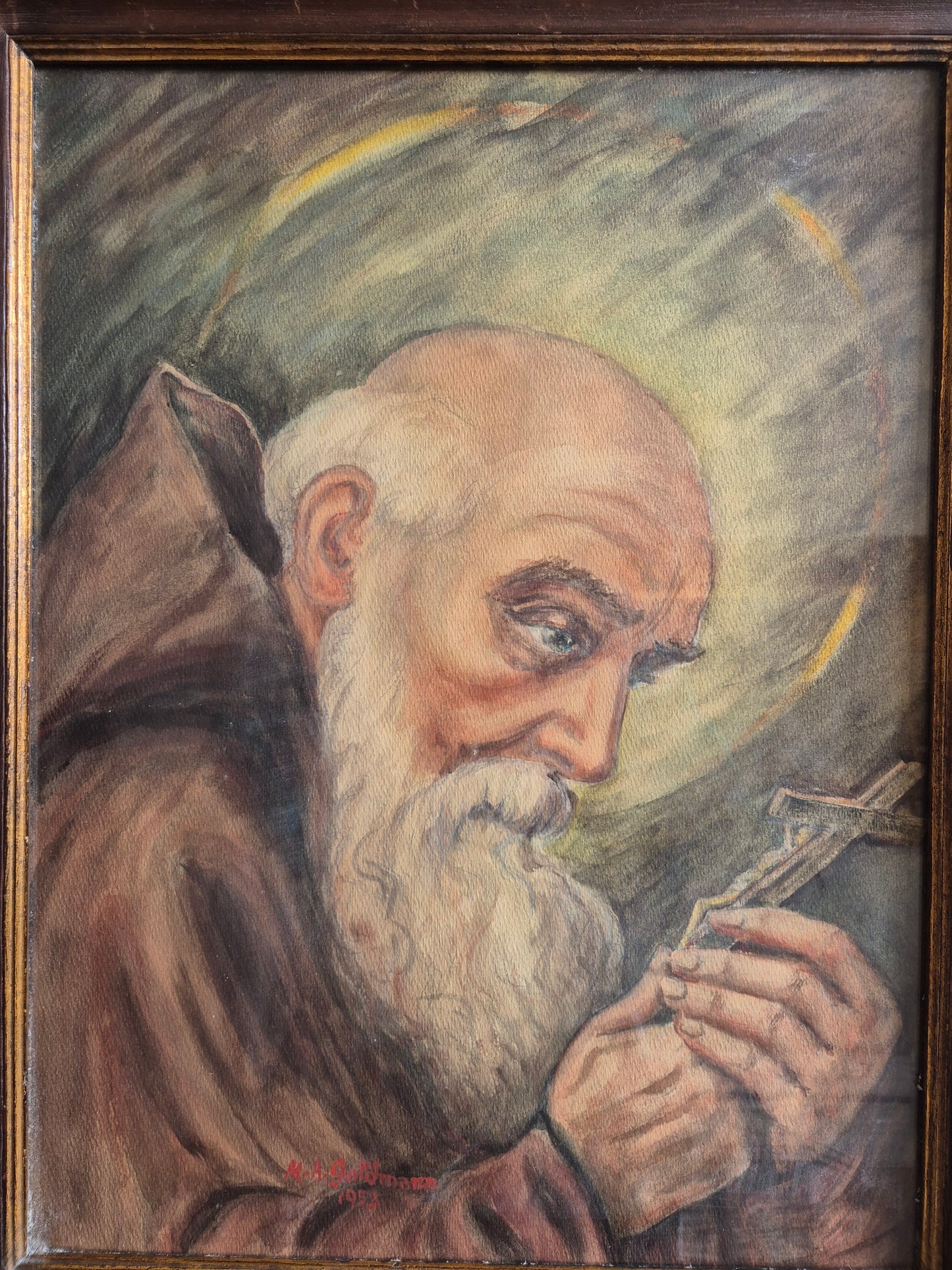 M.A. Goldmann 1953 Ölgemälde Der heilige Bruder Konrad 45x55,5 cm