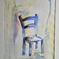 Europäische Schule 1998 Aquarell Blauer Stuhl 50.5x60 cm