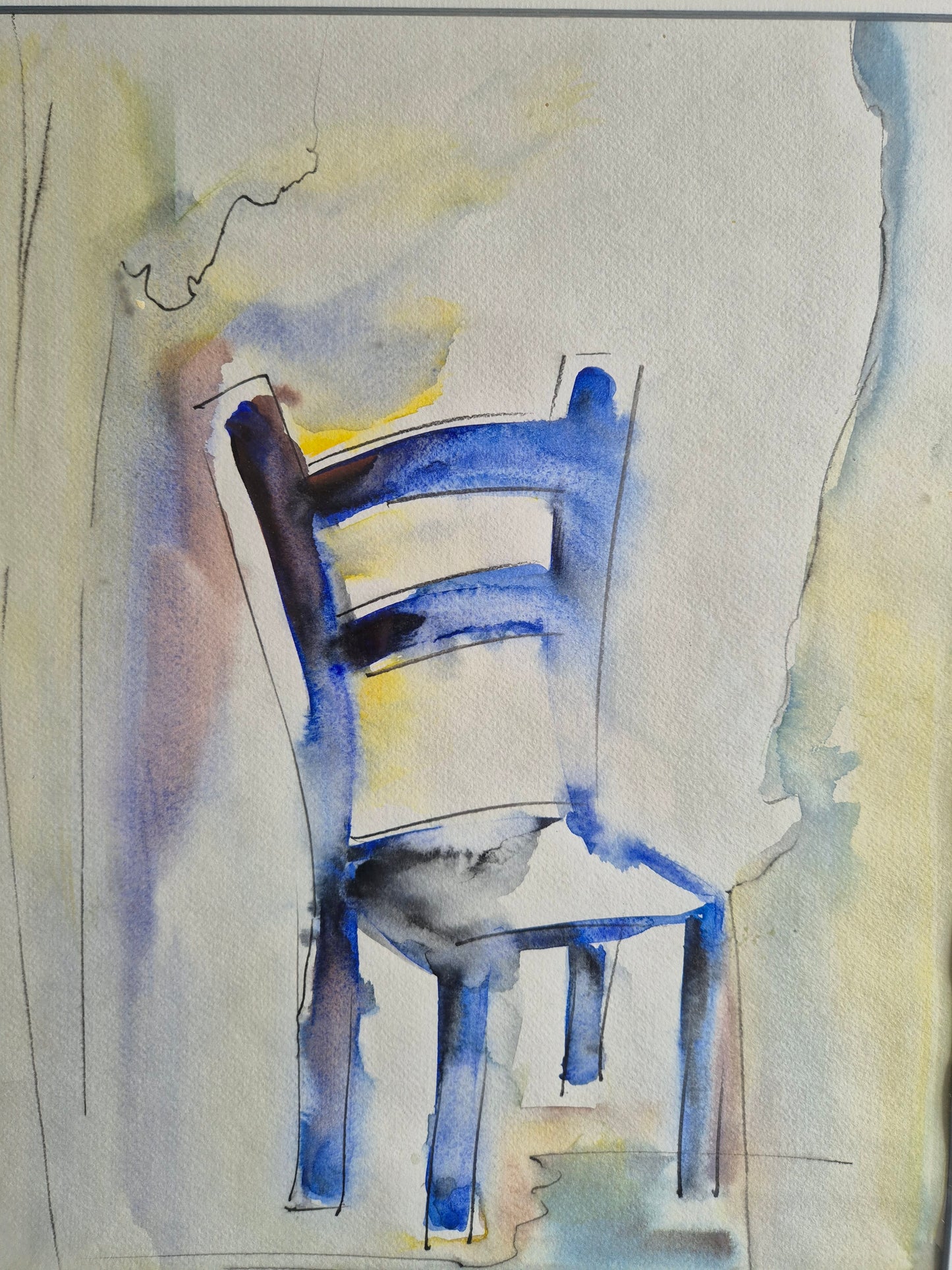 Europäische Schule 1998 Aquarell Blauer Stuhl 50.5x60 cm