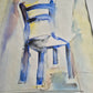 Europäische Schule 1998 Aquarell Blauer Stuhl 50.5x60 cm