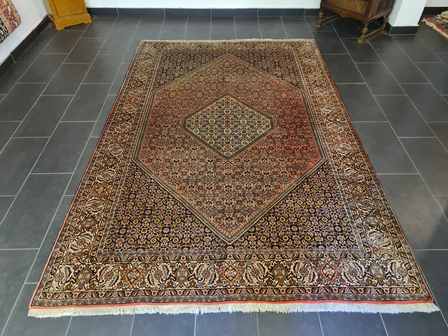 Perserteppich Orientteppich Handgeknüpfter Palast Teppich Bidjar Raute 307x202cm