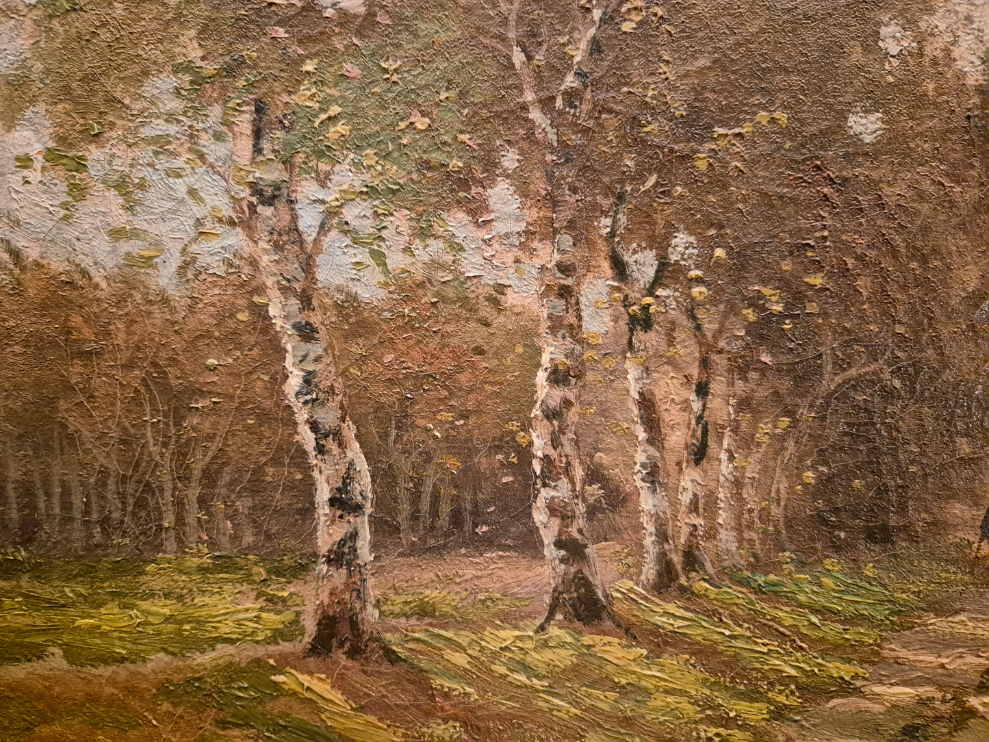 Europäische Schule 20. Jhrd. Ölgemälde Waldweg mit Haus 62x50 cm