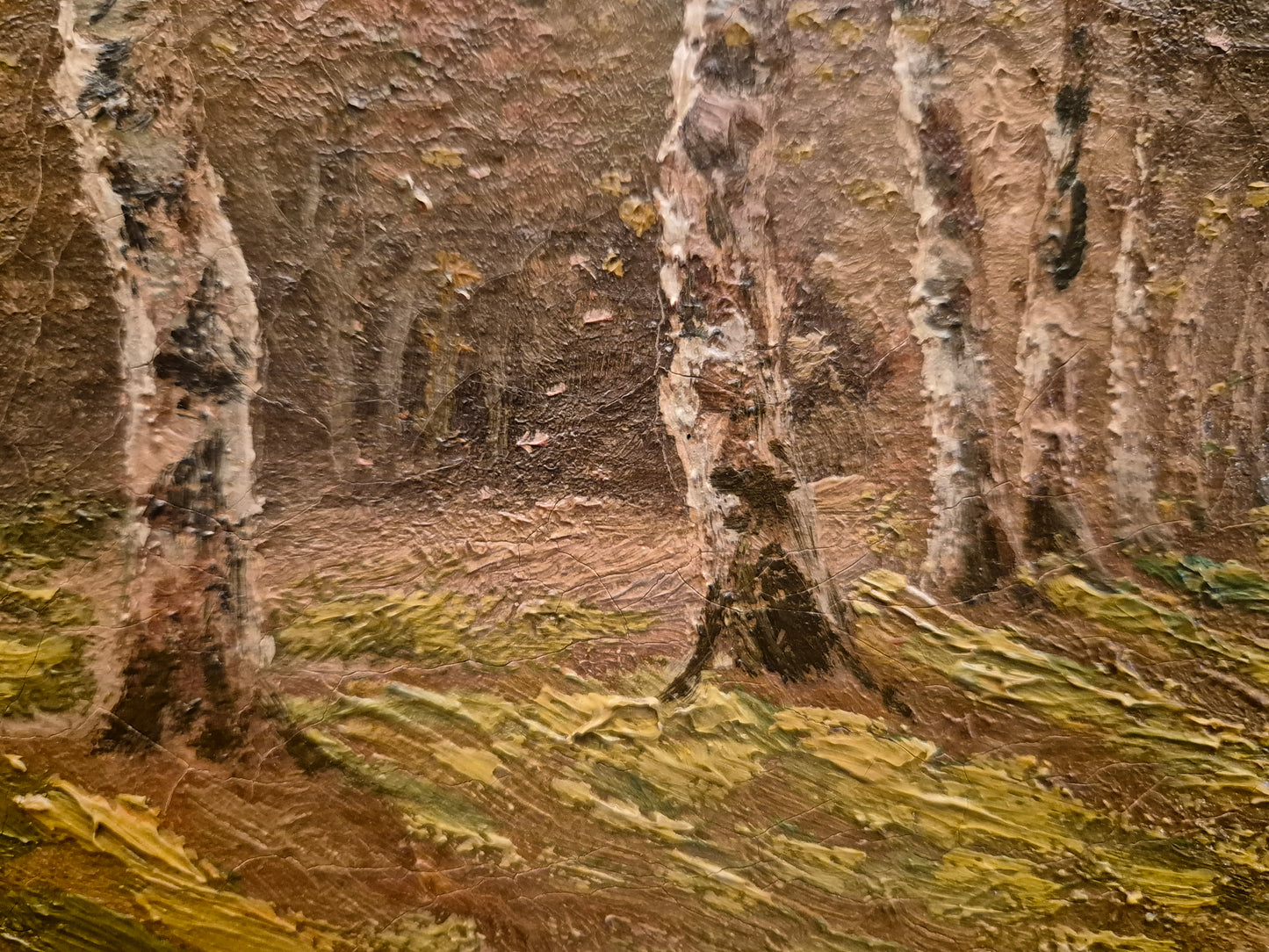 Europäische Schule 20. Jhrd. Ölgemälde Waldweg mit Haus 62x50 cm