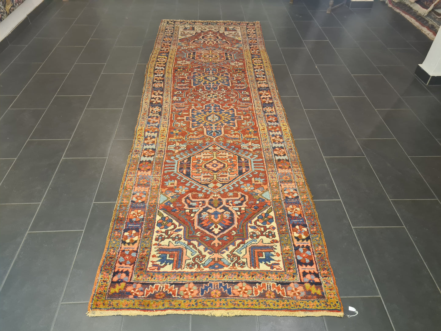 Perserteppich Orientteppich Antiker Teppich Handgeknüpfter Heris Läufer 367x120cm