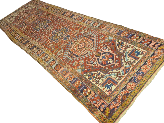 Perserteppich Orientteppich Antiker Teppich Handgeknüpfter Heris Läufer 367x120cm