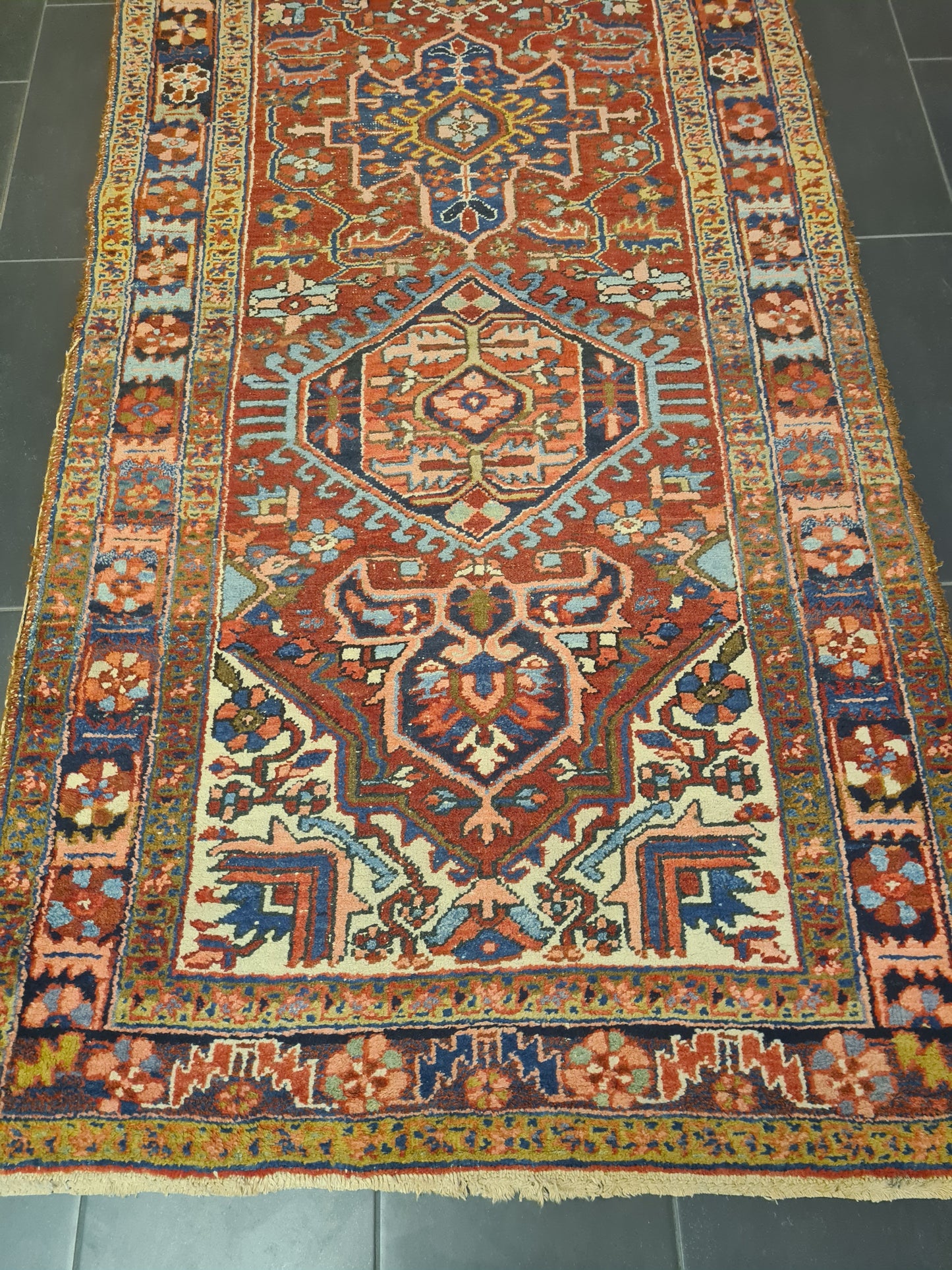 Perserteppich Orientteppich Antiker Teppich Handgeknüpfter Heris Läufer 367x120cm